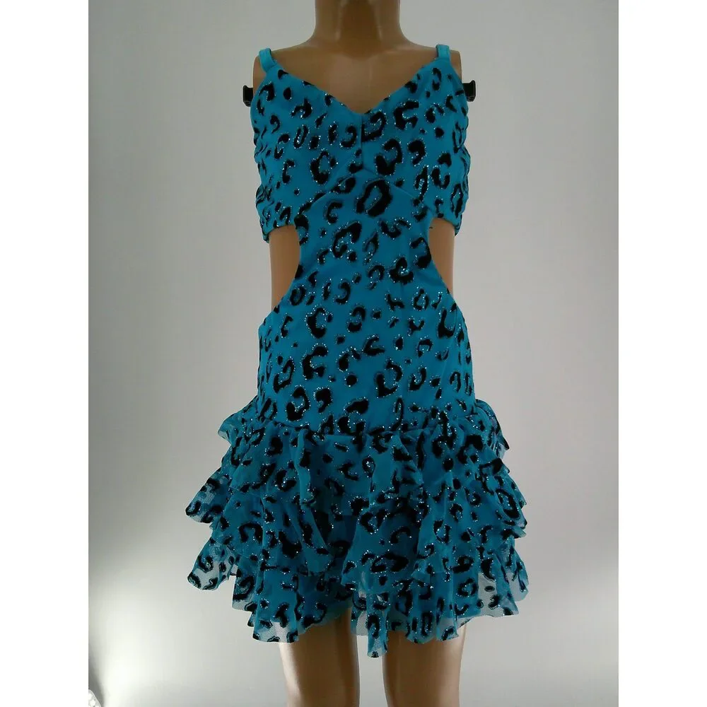 Pre-Owned Dance Costume Kelle  Medium Child Turquoise Mock-ini Jazz Glittle